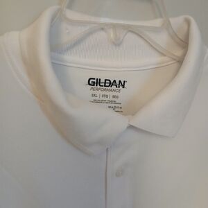 Gildan Performance 5XL Men's Short Sleeve Shirt Button Knit Collar White NWOT